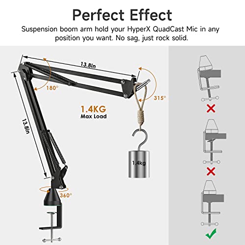 For HyperX Quadcast Boom Arm - Upgraded Mic Arm with Reduce Wind Noises Mic Cover and Cable Sleeve, Metal Scissor Microphone Stand with 3/8" to 5/8" Adapter - color: HyQC Mic Boom Arm