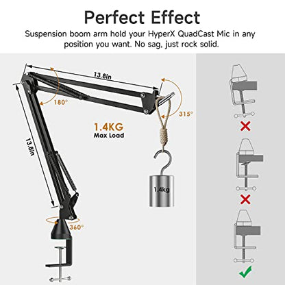 For HyperX Quadcast Boom Arm - Upgraded Mic Arm with Reduce Wind Noises Mic Cover and Cable Sleeve, Metal Scissor Microphone Stand with 3/8" to 5/8" Adapter - color: HyQC Mic Boom Arm