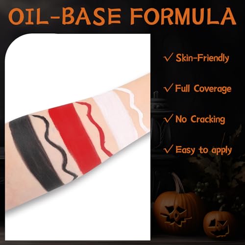 White Black Red Oil Face Body Paint Set,Halloween Joker Clown Makeup Kit with 3 Brushes,Professional Black White Red Face Body Painting Kit for Halloween, Sfx Makeup, Theater - color: Black White Red
