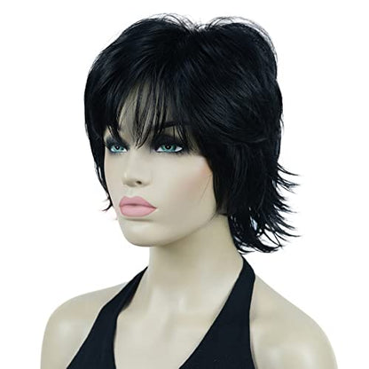 Lydell Short Layered Shaggy Wavy Full Synthetic Wigs Black - color: 1 Black
