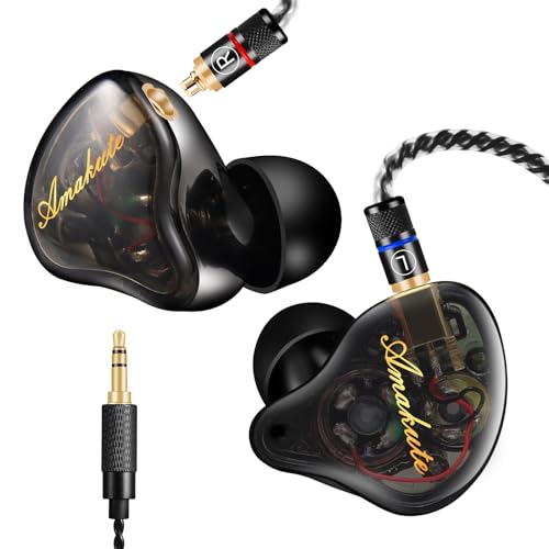 DEMAKE in Ear Monitor with Detachable Silver-Plated 3.5mm Cable - color: Black Splicing, size: No Mic
