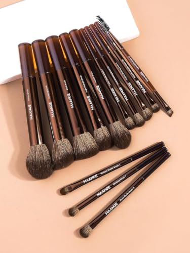 MAANGE 13 PCS Makeup Brushes Professional Make Up Brushes Premium Synthetic Powder Concealers Brushes Travel Makeup Brush Set with Case (Brown) - color: Brown