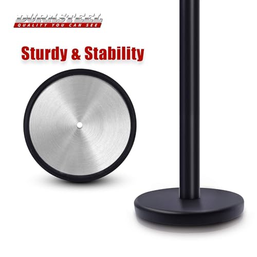 DuraSteel Crowd Control Barriers Stanchions with Retractable Belts & Sign Holder - Metal Stanchion Posts w/ 6.5ft Black Retractable Barrier Belt Ropes - Queue VIP Safety Line Dividers - Set of 6 Poles - color: Black Belt, style: Black Stanchion 6 Pcs + 1