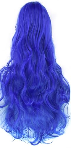 IMISSU 80cm Long Curly Natural Hair Cosplay Wig with Bangs Colorful Halloween Costume Party Wigs for Women (Blue) - color: Blue