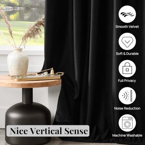 Black Velvet Curtains 96 inches for Living Room Luxury Room Darkening Noice Reducing Curtain Elegant Bedroom Thermal Insulated Modern Heavy Soft Soundproof Rod Pocket Window Drapes Set of 2 Panels - color: Black, size: 52"W x 96"L (Pack of 2)