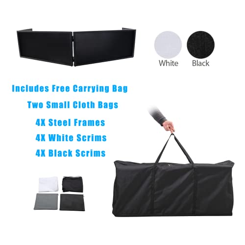 DJ Booth DJ Facade Portable DJ Event Booth Foldable Cover Screen Metal Frame Booth Front Board Video Light Projector Display Scrim Panel w/Travel Bag Black White Scrims