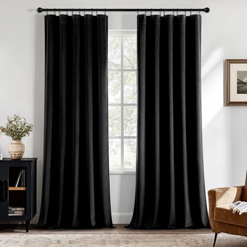 MIULEE Black Velvet Blackout Curtains 84 Inch Long 2 Panels, W40 x L84 | Luxury Super Soft, Thermal Insulated, Room Darkening Drapes, Rod Pocket Design, Window Curtains for Bedroom Living Room - color: Black, size: 40"W x 84"L (Pack of 2)