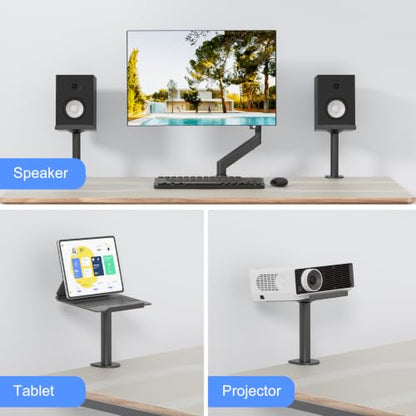 suptek Small Clamp-on Speaker Stand Desk Mount Set, Tilt, Swivel, 7.8 x 6.5 inch Trays, Universal Audio Holders for Computer and Bookshelf Speakers, Elevated Sound, 2 Pack, Black, SDM001SFX - color: Black, size: 7.8 x 6.5x 8.9"(h)