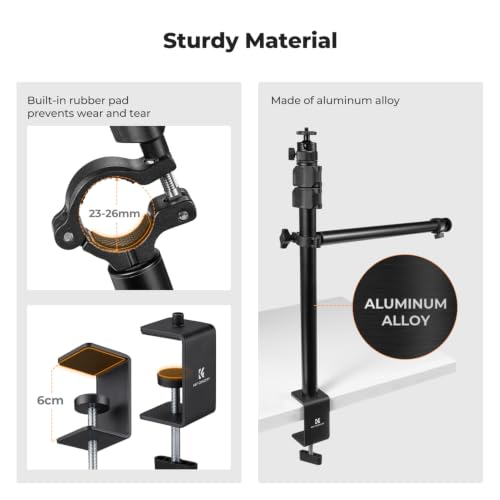 K&F CONCEPT Camera Desk Mount 16"-37" with Arm, 360° Ball Head, Phone Clip | Tabletop C-Clamp Adjustable Light Stand for DSLR, Ring Light, Webcam, Live Streaming, Online Teaching TD02 - style: TD02 w/Arm