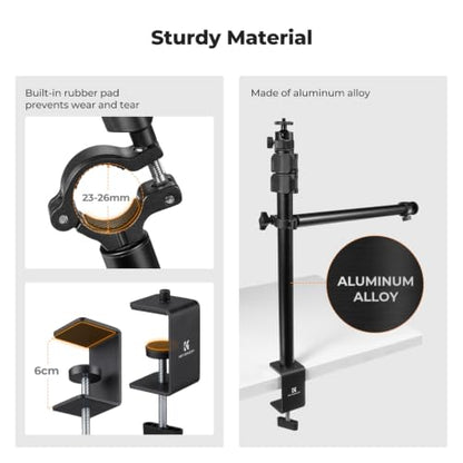 K&F CONCEPT Camera Desk Mount 16"-37" with Arm, 360° Ball Head, Phone Clip | Tabletop C-Clamp Adjustable Light Stand for DSLR, Ring Light, Webcam, Live Streaming, Online Teaching TD02 - style: TD02 w/Arm