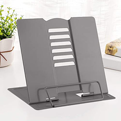 MSDADA Desk Book Stand Metal Reading Book Holder Angle Adjustable Stand | Document Holder Portable Sturdy Lightweight Bookstands-Textbooks Tablet Music Books Cook Recipe (Grey) - color: Grey
