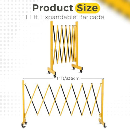 GarveeTech Metal Expandable Barricade, 11 ft Folding Safety Traffic Driveway Gate, Portable Crowd Control Barriers Fence - size: 11FT