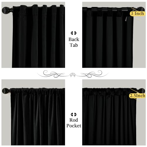 P Pothuiny Black Blackout Velvet Curtains 96 Inches Long 2 Panels - color: Black, size: 52"W x 96"L (Pack of 2)