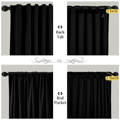 P Pothuiny Black Blackout Velvet Curtains 96 Inches Long 2 Panels - color: Black, size: 52"W x 96"L (Pack of 2)