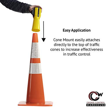 Trafford Industrial 11 Ft. Cone-Mounted Retractable Belt Barrier Yellow Case with Black and Yellow Diagonal Belt - color: Black and Yellow Diagonal, size: Yellow