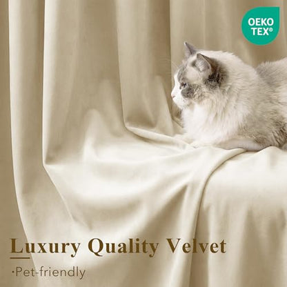 StangH Beige Velvet Soundproof Light Dimming Curtains, W42 x L84, 2 Panels - color: Beige Series - Beige, size: 42"W x 84"L (Pack of 2)