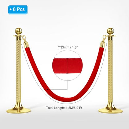 PATIKIL 8 Pack Red Velvet Stanchion Rope, 6 Ft Crowd Control Ropes Barrier Hanging Rope with Stainless Steel Gold Plated Hooks for Carpet Events Movie Theaters Opening Activities - color: Red/Gold Plated, size: 6 Feet