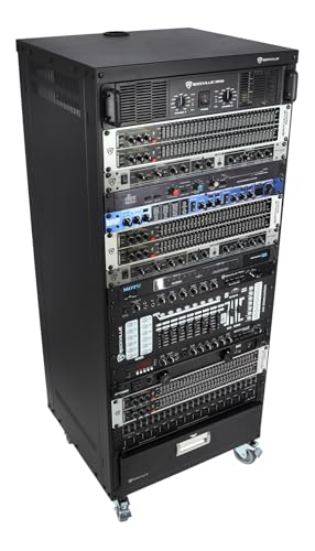 Rockville RR24U 24U Live Sound/Recording Studio Rack Case, 440lb Load, Front & Rear Rack Rails, Reversible Threaded/Square Hole Rails, 3 Locking Caster Wheels, Steel Construction | 440 Lb Capacity, Steel, Front / Rear Rails, Reversible Threaded / Square H