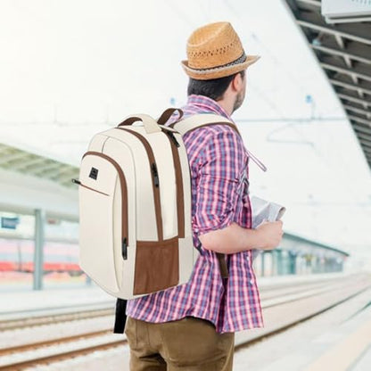 MATEIN 15.6 inch Travel Laptop Backpack, Cute Anti Theft Slim Sturdy Bag | Water Resistant, College Computer Bag, Daily Commute & Travel, Gift for Men & Women Nurse Teacher, Everyday Carry Lightweight - color: Beige Brown, size: 15.6 Inch