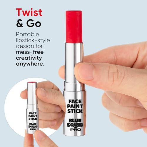 Blue Squid PRO Red Face Paint Stick - Waterproof Body Paint for Adults & Kids Eye Black Baseball, Eyeblack Softball - Vegan Hypoallergenic Twist-Up Non-Toxic Makeup Stick for Cosplay, Sports & SFX - color: Red