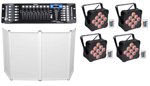 Rockville Best PAR 60 RGBWA+UV Par Light 4-Pack DJ with RFAAW Facade