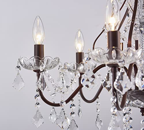 Saint Mossi 6 Light Crystal Chandelier Light Fixture Modern Chandelier Crystal Lighting, Crystal Pendant Raindrop Chandelier for Dining Room,Bedroom,Living Room,H23 x D24, 6-Light - color: Dark Brown