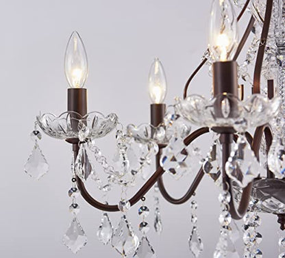 Saint Mossi 6 Light Crystal Chandelier Light Fixture Modern Chandelier Crystal Lighting, Crystal Pendant Raindrop Chandelier for Dining Room,Bedroom,Living Room,H23 x D24, 6-Light - color: Dark Brown