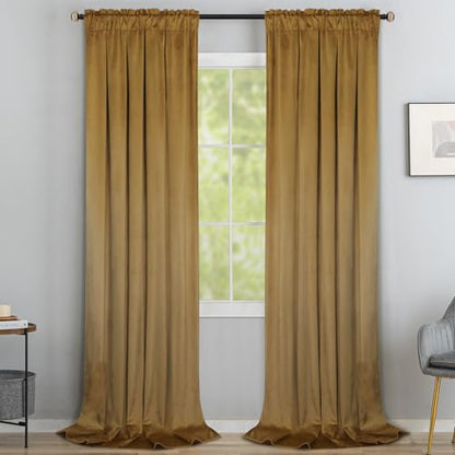 Yakamok Gold Brown Room Darkening Velvet Curtains 96 Inch Living Room | Luxury soft velvet, 2 panels 40x96 inch, for bedroom study, window drapes rod pocket,light blocking,Thermal Insulated - color: Gold Brown, size: 40"W x 96"L (Pack of 2)