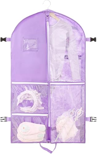 Garment Bags for Travel,Fabric Garment Bag with Pockets,Non-Woven Clothes Dance Costumes Covers And Mens Suit Pocket,40x24x3 Inch Dress Carry Storage,Large Garments Coat Protector (Lilac) - color: Lilac