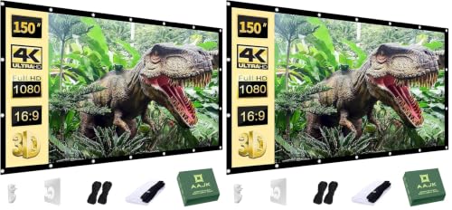 AAJK Outdoor Projector Screen 150 inch, Washable Projector Screen 16:9 Foldable Anti-Crease Portable Projector Movies Screen for Home Theater Outdoor Indoor Support Double Sided Projection (Pack of 2) - size: 150" (Pack of 2)