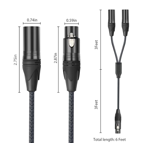 6Ft XLR Female to Dual Male Y Splitter Cable, XLR Y Cable Splitter 1 Female to 2 Male for Micphone Mixer- 1Pack - color: XLR 1 Female to 2 Male, size: 6Ft*1Pack