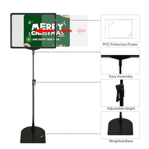 Sign Holder, 8.5 x 11 Inch Sign Stand with Adjustable Height Snap Open, Reusable Sign Stands for Display Advertising Business Signage, Vertical and Horizontal Two View Modes (Black, 12 Pack) - size: 8.5"x11"-12Pcs