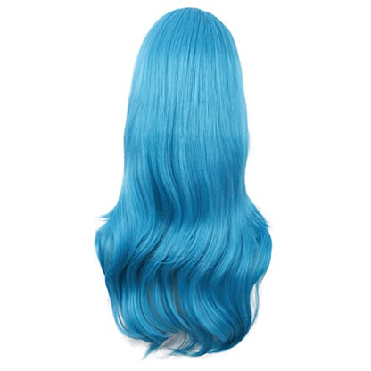 MapofBeauty 28 Inch Long Curly Hair Costume Cosplay Wig, Cyan Blue | 70 cm Wig, Women, Side Bangs, Fashion - color: Cyan Blue