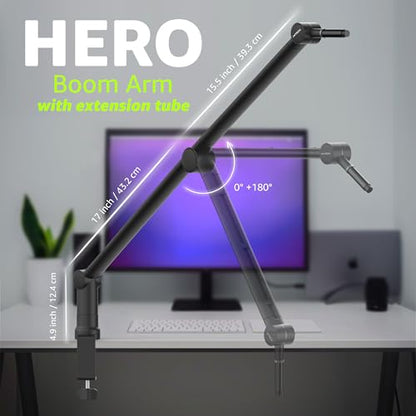 IXTECH Boom Arm Mic Stand with Extension Tube Upgraded Microphone Arm for Shure SM7B MV7 Blue Yeti Sturdy Stainless Steel Mic Arm Desk Stand Foldable Scissor Arm Microphone Mount for Podcast Gaming - color: With Extension Tube