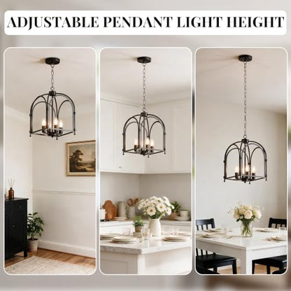 Phaosio 4-Light Black Chandelier, Farmhouse Lantern Chandelier | Industrial Metal Cage Light Fixture, Rustic Geometric Design, Adjustable Height, E12 Base, Kitchen Island, Entryway, Foyer - color: Black (Arch Cage)