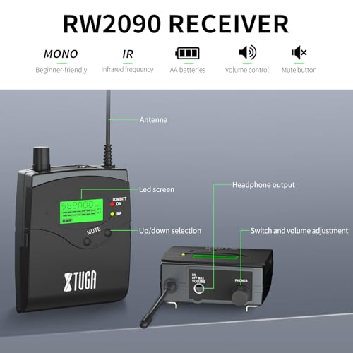 XTUGA RW2090 Wireless in Ear Monitor,10 Bodypack IEM System(550-599mhz) - style: RW2090 10 Bodypacks