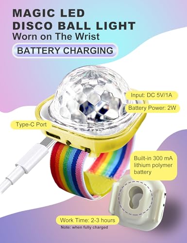 JICASTO Magic LED Disco Ball Light, Chargeable Portable Car Disco Ball Light Worn on The Wrist, Mini Sound Activated DJ Lights for Dance Parties, Bars & Karaoke - color: Yellow