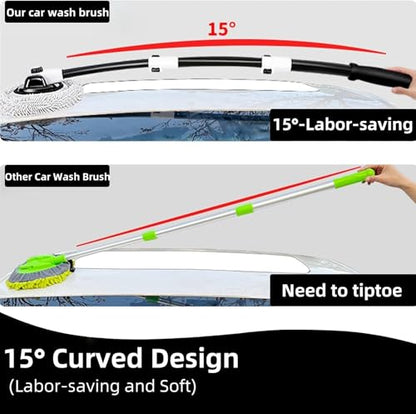WillingHeart 15° Curved Car Wash Brush with Long Handle 43" Microfiber Cleaning Mop Telescopic Extension Pole for Caravan RV Truck Auto SUV Wheel Boat Exterior 2 in1 Carwash Duster Scratch Free, White - color: White