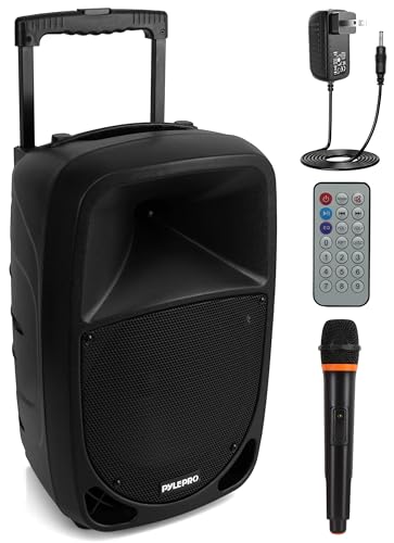 Pyle PSBT105A - 1000W Portable Bluetooth PA Speaker, 10'' Subwoofer, UHF Wireless Mic, MP3/USB/SD, Rechargeable Battery, LED Battery Indicator Lights, Black - size: 10 inch