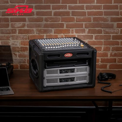 SKB Roto Rack/Mixer Console, 10U Slanted Rackmount on top, 6U Rackmount in Front with Steel Threaded Rails, Hard Lid and Doors and Side Access Ports - size: 1SKB-R106