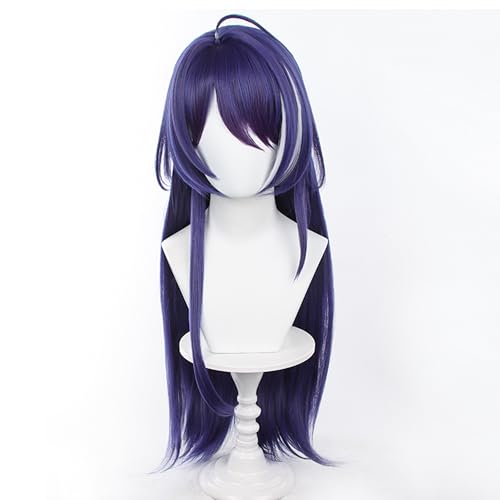 Anime Dark Blue Highlighting White wigs with Bangs Women 75cm/29in Long Straight wig half-up hairstyle for Adult Game Cosplay wig Halloween,Comic con,Party,Game Show - color: Deep Purple