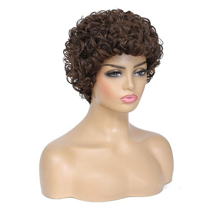 Adequate Mens Short Afro Curly Wig for Male，70s 80s Disco Guy Rocker wigs，Halloween Cosplay Fancy Wigs for Daily Party Costume (Brown) - color: Light Brown
