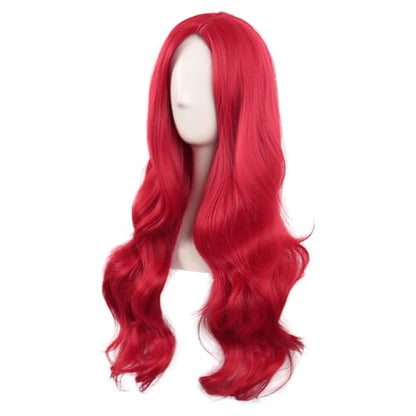 MapofBeauty 28 Inch Long Wavy Curly Side Bangs Party Hair Wig, Bright Red | Synthetic fiber, 70 cm Cosplay Wig, Fashion - color: Bright Red