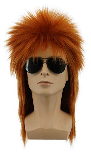 yuehong Long Orange Mullet Wig Spiked Rocker 70s 80s Disco Style Wig | Soft Breathable Heat Resistant Synthetic Fibers Daily Fashion Party Wig
