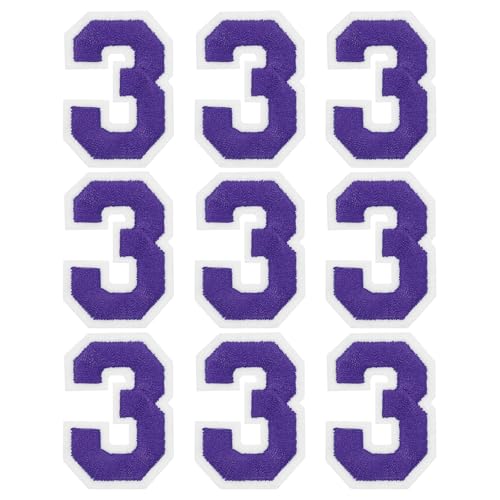 MECCANIXITY Iron on Number Patches 2" Number 3 Iron on Embroidered Patch Sew on Letter Stickers Applique for Repairing Clothing Jeans Shoes Hats DIY(Purple, Pack of 9) - style: Number 3