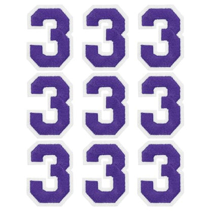 MECCANIXITY Iron on Number Patches 2" Number 3 Iron on Embroidered Patch Sew on Letter Stickers Applique for Repairing Clothing Jeans Shoes Hats DIY(Purple, Pack of 9) - style: Number 3
