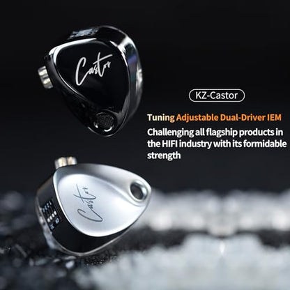 KZ Castor IEM Earphones Wired Earbuds,2DD Tuning Adjustable in Ear Monitor Headphones Dual-Driver Supper Bass Wired Headphones, Harman Target Version Monitor Headphones - color: Silver, style: with Mic