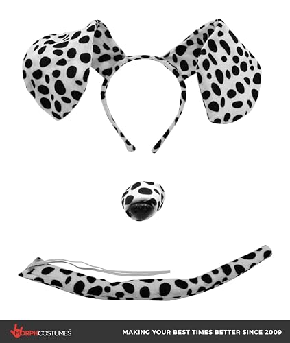 Morph Unisex-Adult Puppy Floppy Dog Ears Headband, Nose and Tail Set, Accessory Kit for Costume Events & Party - color: Black/White