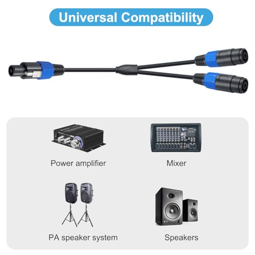 Speakon Splitter Cable, Speak-on 1 Female 2 Male Audio Cable (50cm) | Speaker Extension Cable, Speaker Break Out Cable with Twist Lock for DJ/PA Speaker Cord (1 Male to 2 Female) - style: 1 Male To 2 Female
