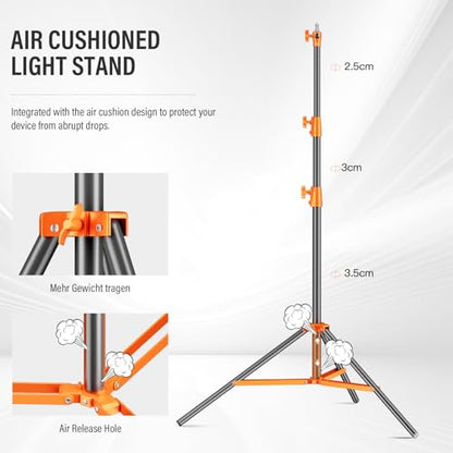 Heavy Duty Light Stand 9.1ft/280cm All Metal Tripod Stand Max Loading:10KG Air Pressure Buffer Photography Light Stand with 1/4” to 3/8” Screw Adapter for Strobe,Ring Light, Monolight, Softbox - color: Orange